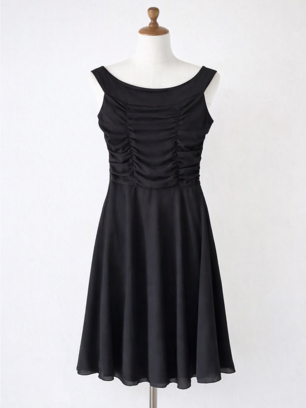 Vintage PS PerSeption Ruched Bodice Black Sleeveless Midi Dress Size Medium